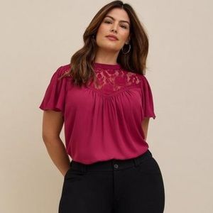 Torrid Georgette With Lace Detail Flutter Sleeve Top